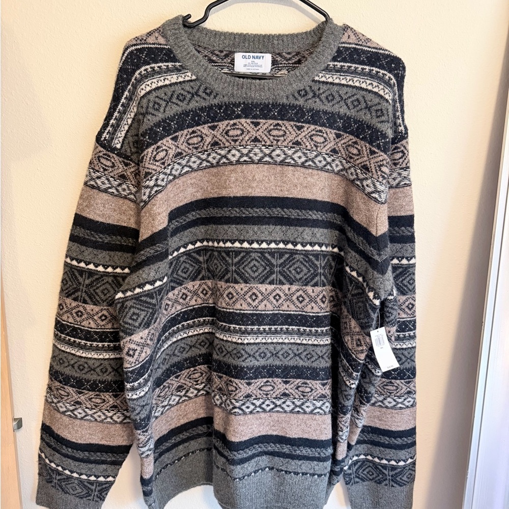 Old Navy Men's Crewneck Sweater - Black, Gray, and Brown